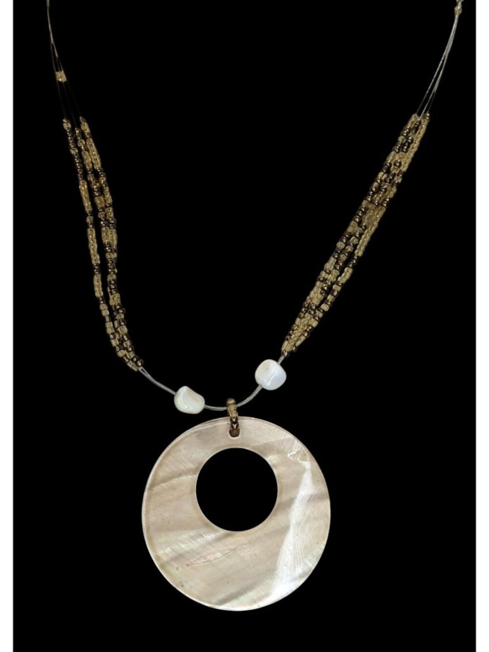 Boho Coastal Mermaidcore Shell Circle Pendant Multi Strand Bead Necklace
